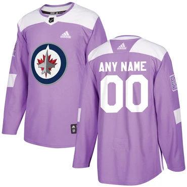 Winnipeg Jets Purple Pink Custom Hockey Fights Cancer Practice Jersey by Hockey David