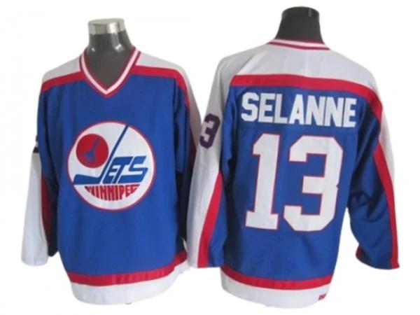 Winnipeg Jets #13 Teemu Selanne Blue 1989 Vintage CCM Jersey by Hockey David
