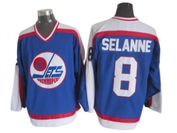 Winnipeg Jets #8 Teemu Selanne Blue 1989 Vintage CCM Jersey by Hockey David