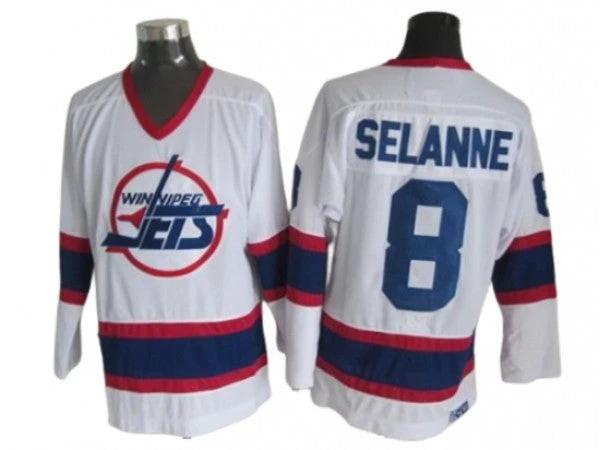 Winnipeg Jets #8 Teemu Selanne White 1992 Vintage CCM Jersey by Hockey David