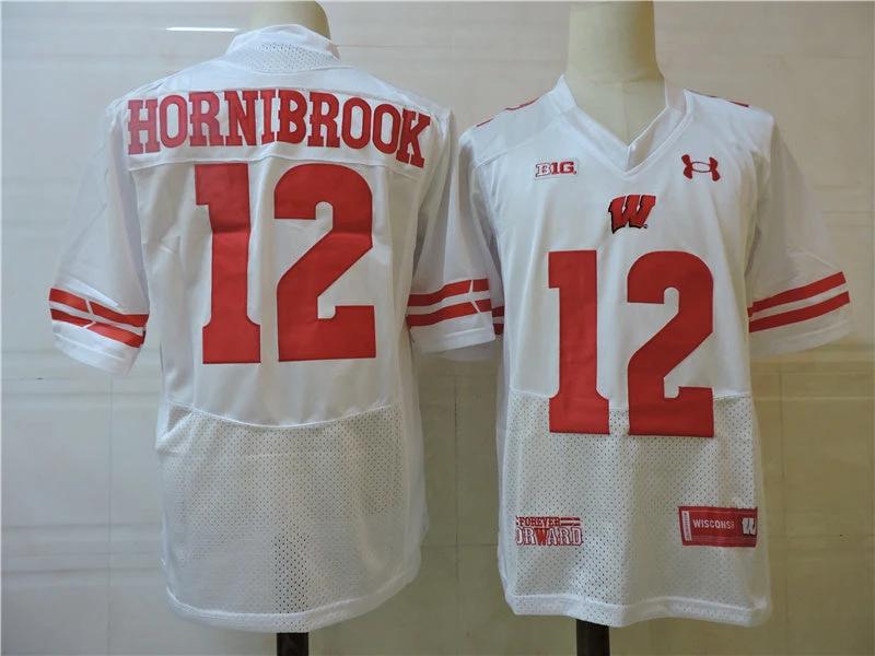 Wisconsin Badgers #12 Hornibrook College Football Jersey White by My Store