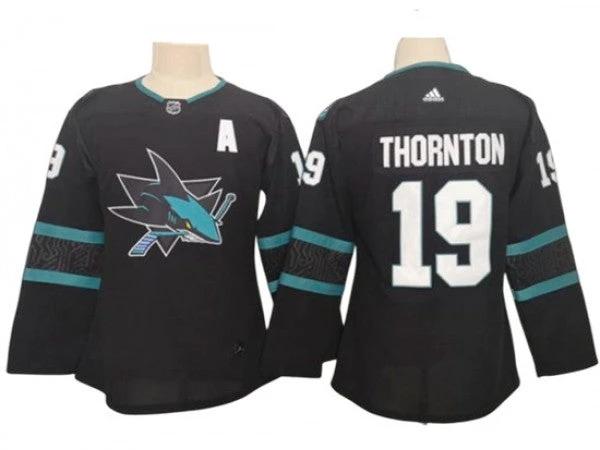 Women San Jose Sharks #19 Joe Thornton Jersey -Black by Hockey David