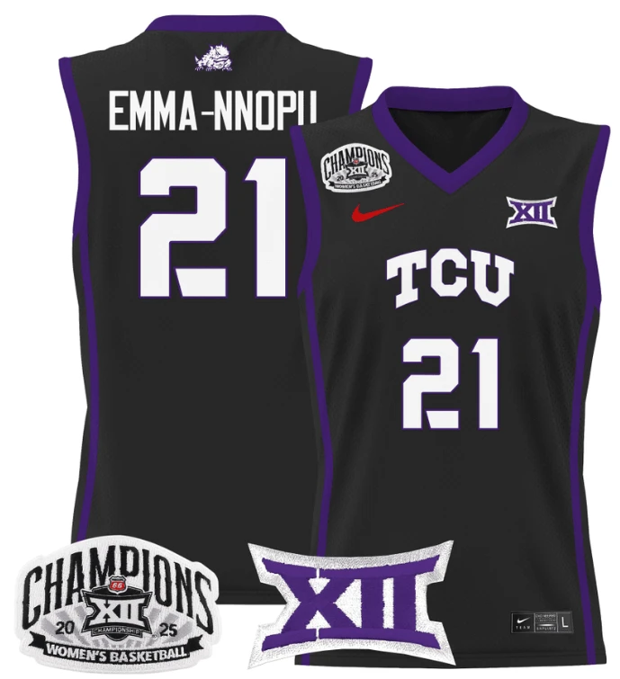 Women's Emma Nnopu Jersey #21 TCU Horned Frogs 2025 Champions Black by My store basketball