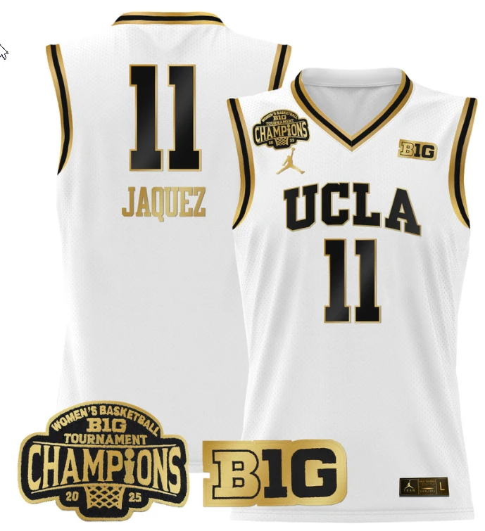 Women's Gabriela Jaquez Jersey #11 UCLA Bruins 2025 Champions White Gold by My store basketball