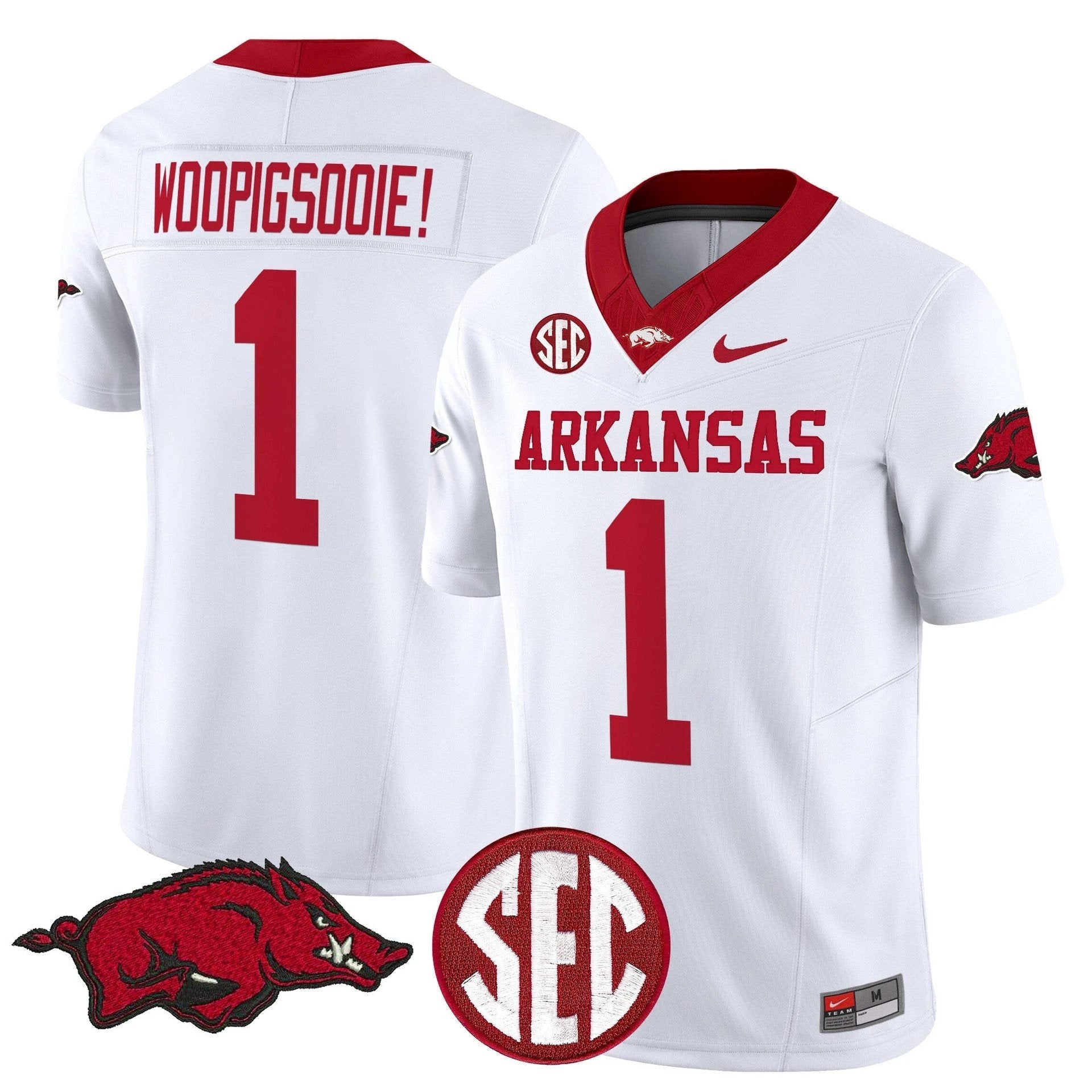 Woo Pig Sooie Jersey #1 Arkansas Razorbacks Limited Stitched White by My Store