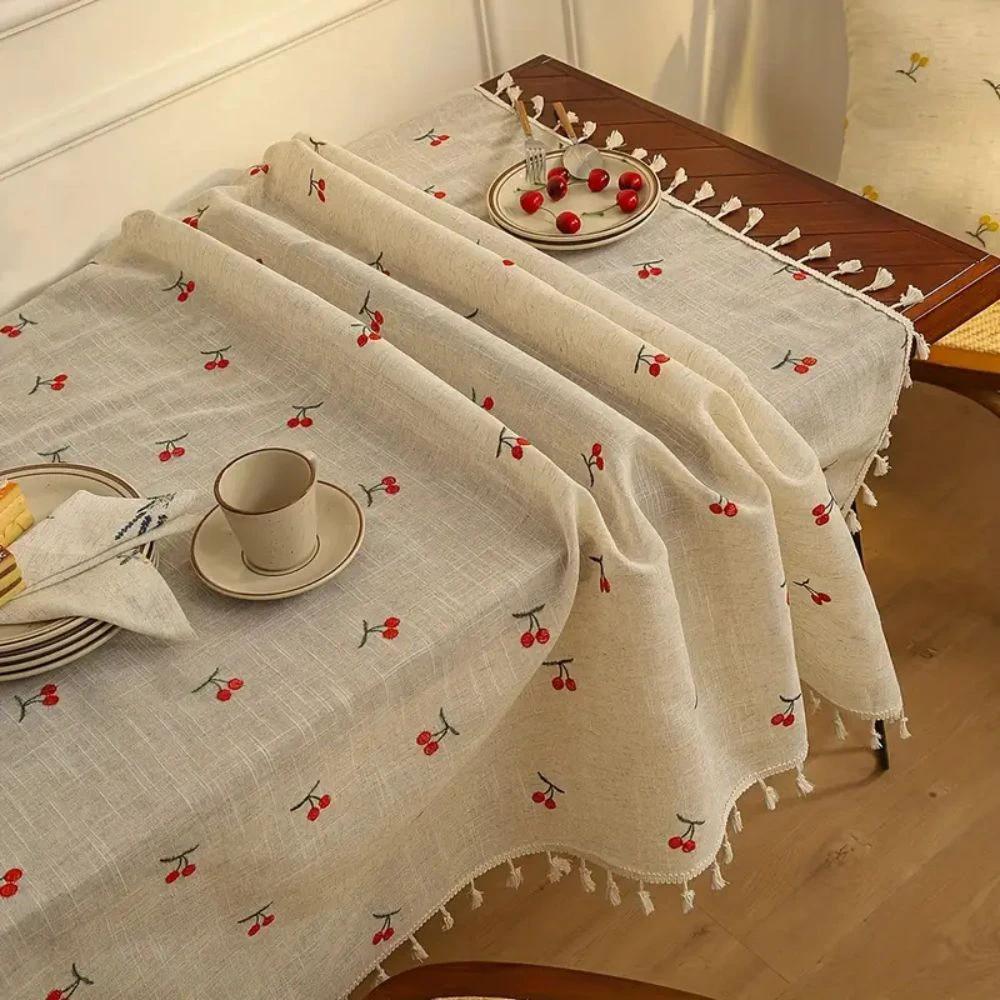 Vintage Red Cherry Tassel Tablecloth by Casa & Beyond