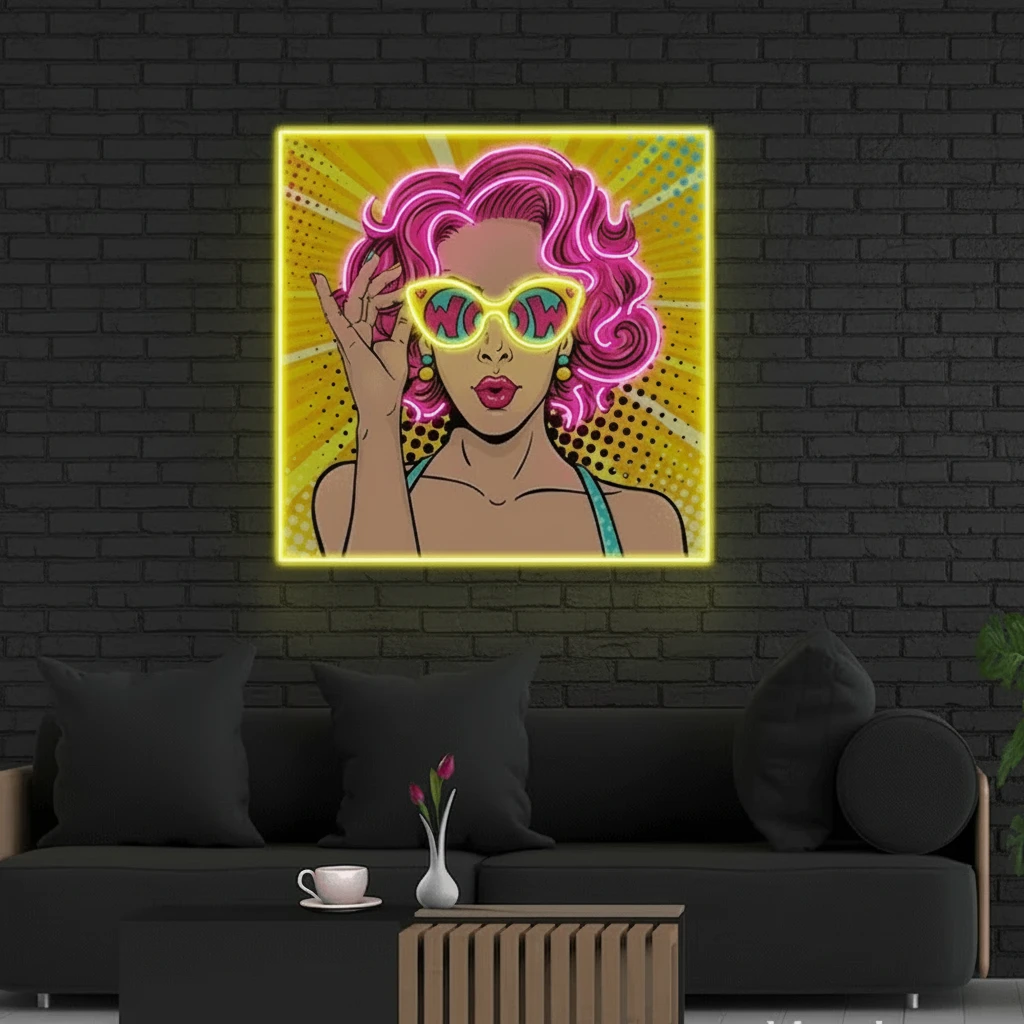 Wow Lady Pop Art LED Neon Sign Comic Pop Art Wall Decor by Neonchics Signs