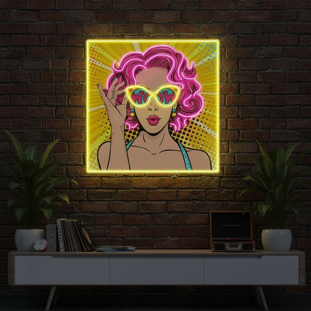 Wow Lady Pop Art LED Neon Sign Comic Pop Art Wall Decor by Neonchics Signs