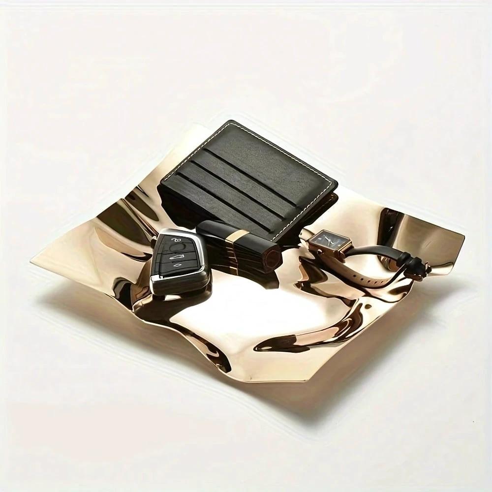 Wrinkled Stainless Steel Obsidian Tray by Casa & Beyond