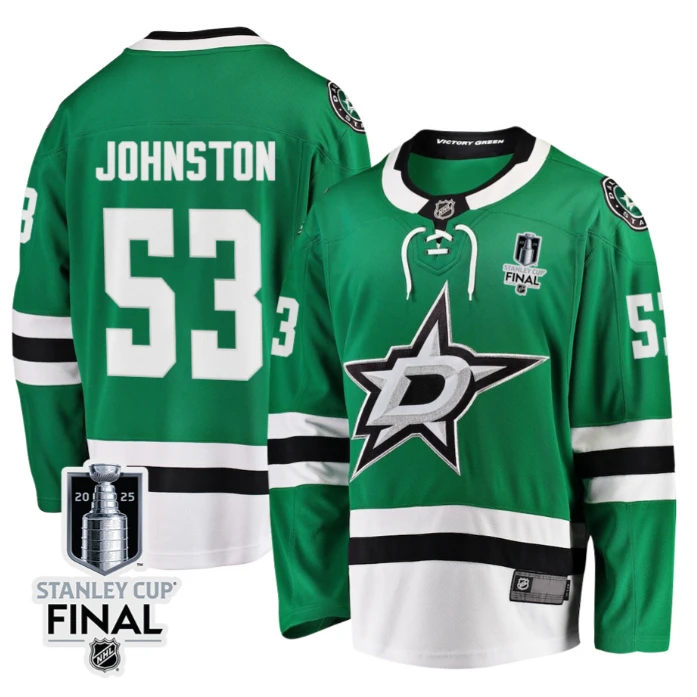 Wyatt Johnston 53 Dallas Stars 2025 STANLEY CUP Final Patch Home Men Jersey Black by Hockey David