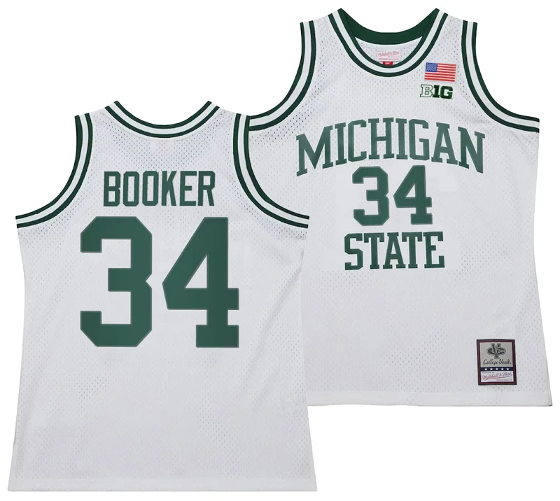 Xavier Booker Jersey #34 Michigan State Spartans 125th Basketball Anniversary 1990 Throwback White by My store basketball
