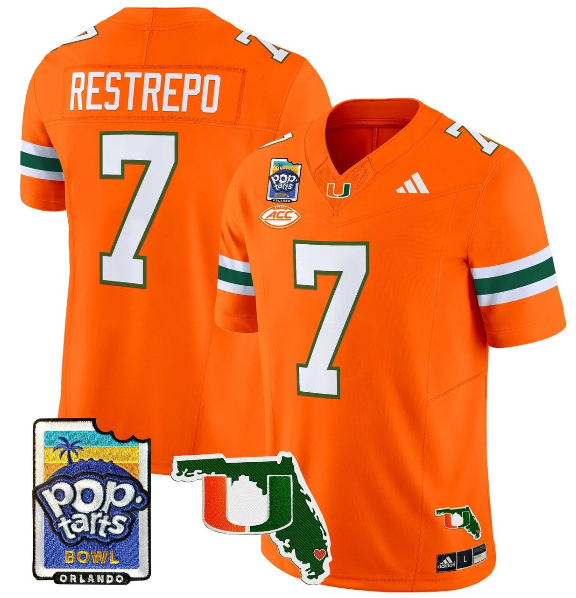 Xavier Restrepo Jersey #7 Miami Hurricanes 2025 PopTarts Bowl Patch Orange by My Store