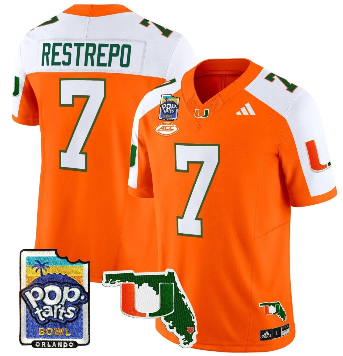 Xavier Restrepo Jersey #7 Miami Hurricanes 2025 PopTarts Bowl Patch Orange Alternate by My Store