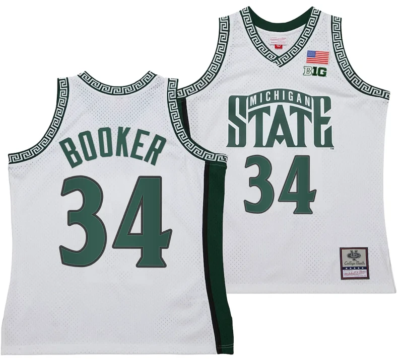Xavier Booker Jersey #34 Michigan State Spartans 125th Basketball Anniversary 1999 Throwback White by My store basketball