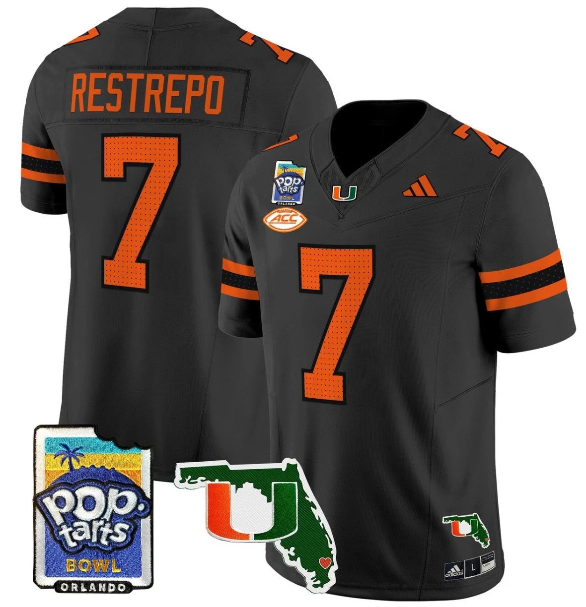 Xavier Restrepo Jersey #7 Miami Hurricanes 2025 PopTarts Bowl Patch Black by My Store