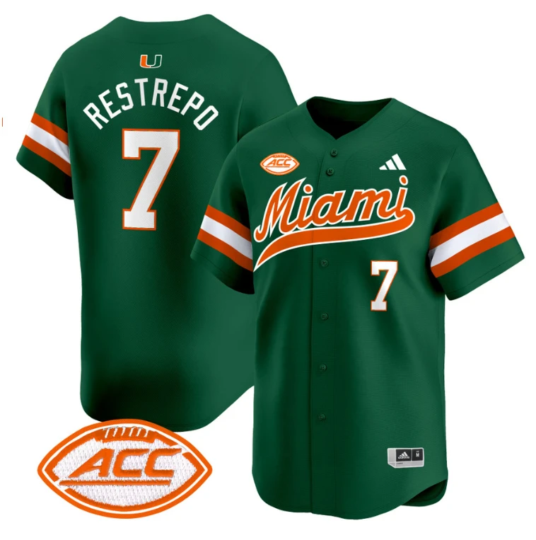 Xavier Restrepo Jersey #7 Miami Hurricanes 2024 Baseball Green by My Store