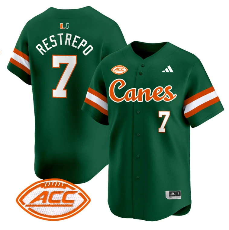 Xavier Restrepo Jersey #7 Miami Hurricanes 2024 Baseball V2 Green by My Store