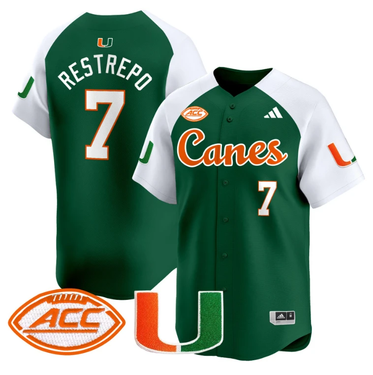 Xavier Restrepo Jersey #7 Miami Hurricanes 2024 Baseball V2 Green Alternate by My Store