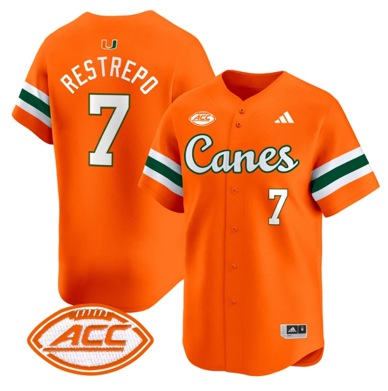 Xavier Restrepo Jersey #7 Miami Hurricanes 2024 Baseball V2 Orange by My Store