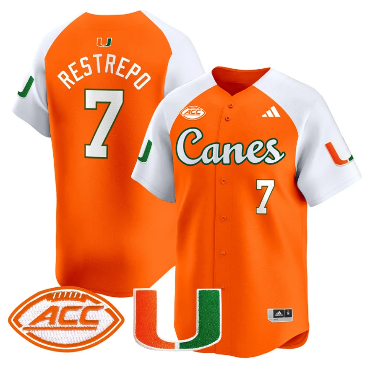 Xavier Restrepo Jersey #7 Miami Hurricanes 2024 Baseball V2 Orange Alternate by My Store