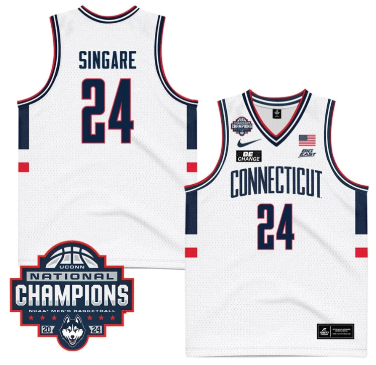 Youssouf Singare Jersey #24 UConn Huskies 2024 NCAA Basketball National Champions White by My store basketball