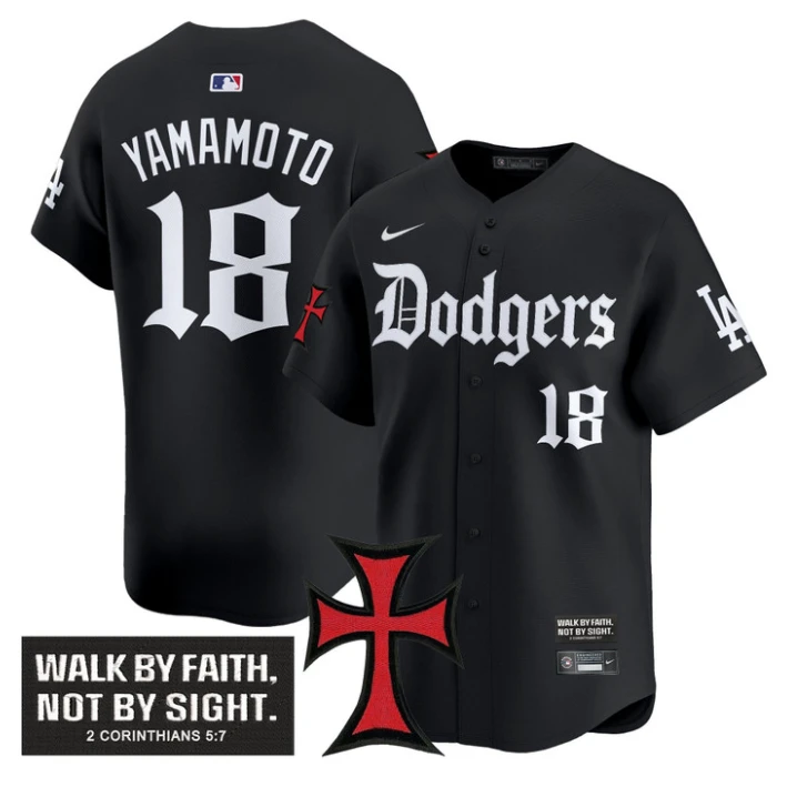 Yamamoto Jersey #18 Dodgers Faith Glory Edition Vapor Premier Limited Stitched Black by My Store