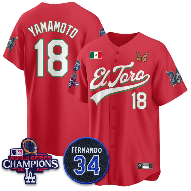 Yamamoto Jersey #18 Dodgers Mexican El Toro For 34 Stitched Red by My Store