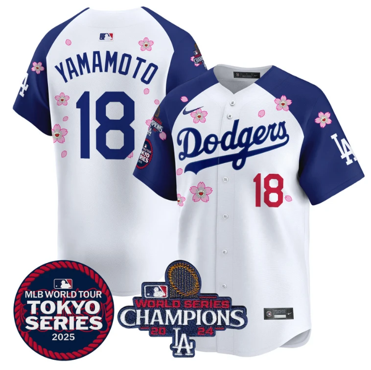 Yamamoto Jersey #18 Dodgers Tokyo Series 2025 World Series Champions Patch Alternate by My Store