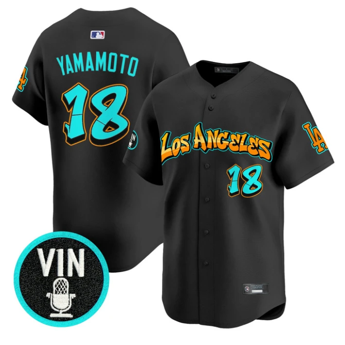 Yamamoto Jersey #18 Los Angeles Dodgers Graffiti Street Style Stitched Black by My Store