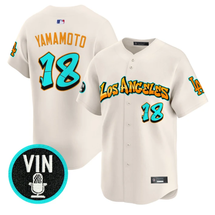 Yamamoto Jersey #18 Los Angeles Dodgers Graffiti Street Style Stitched Cream by My Store