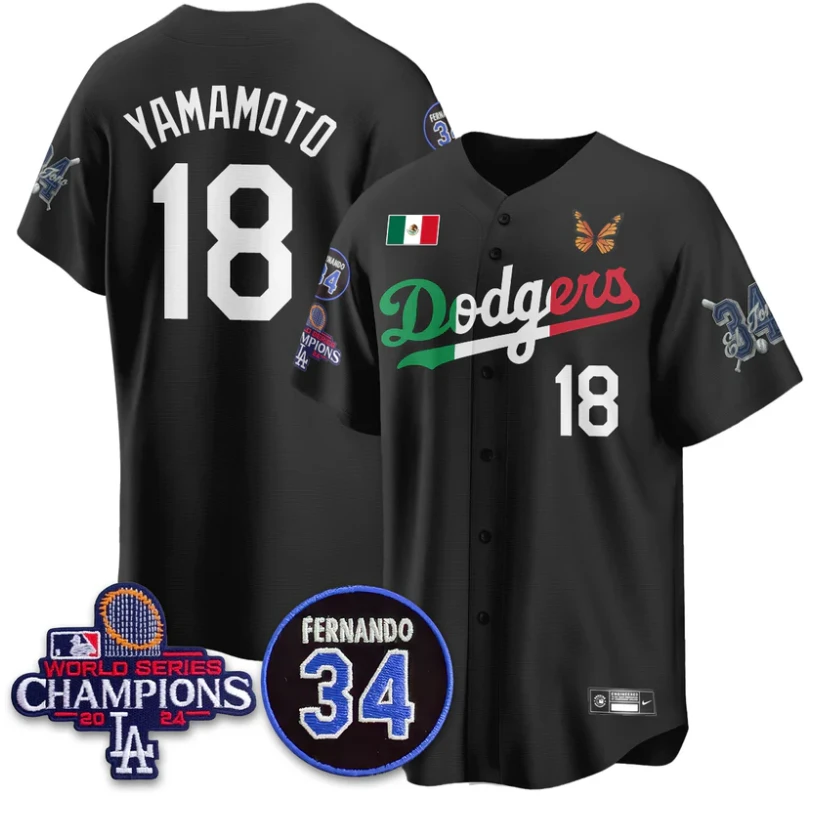 Yamamoto Jersey #18 Los Angeles Dodgers Mexican For 34 Stitched Black by My Store