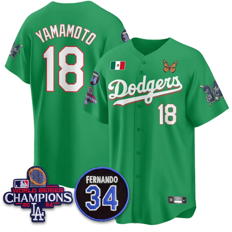 Yamamoto Jersey #18 Los Angeles Dodgers Mexican For 34 Stitched Green by My Store