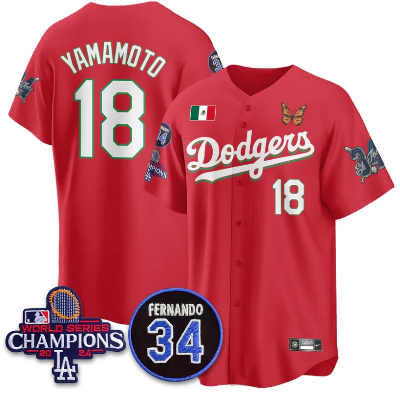 Yamamoto Jersey #18 Los Angeles Dodgers Mexican For 34 Stitched Red by My Store