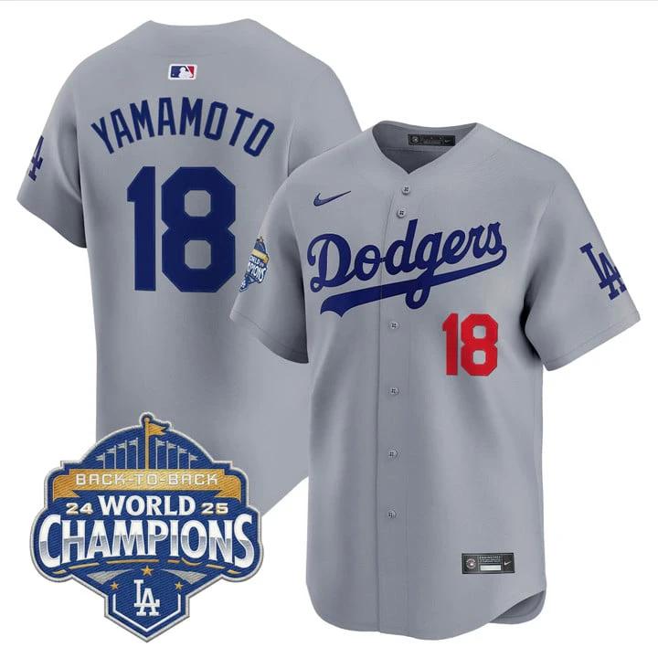 Yamamoto Jersey #18 Dodgers 2025 Back-To-Back Champions Stitched by My Store