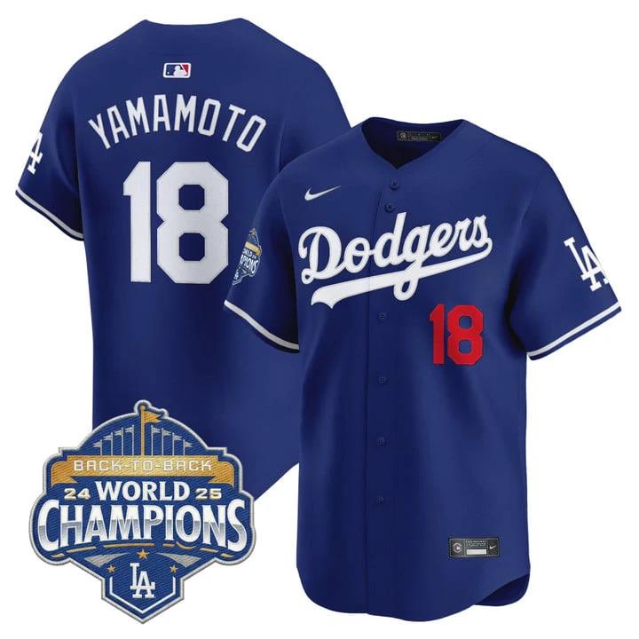 Yamamoto Jersey #18 Dodgers 2025 Back-To-Back Champions Stitched by My Store