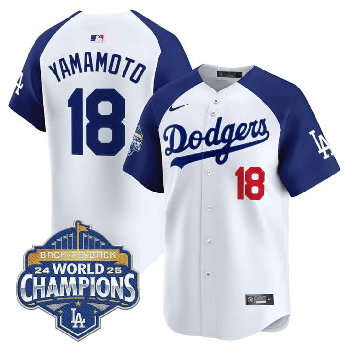 Yamamoto Jersey #18 Dodgers 2025 Back-To-Back Champions Stitched by My Store