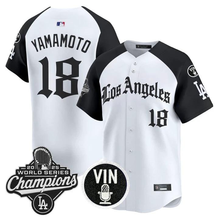 Yamamoto Jersey #18 Dodgers 2025 World Series Champions LA Gothic by My Store