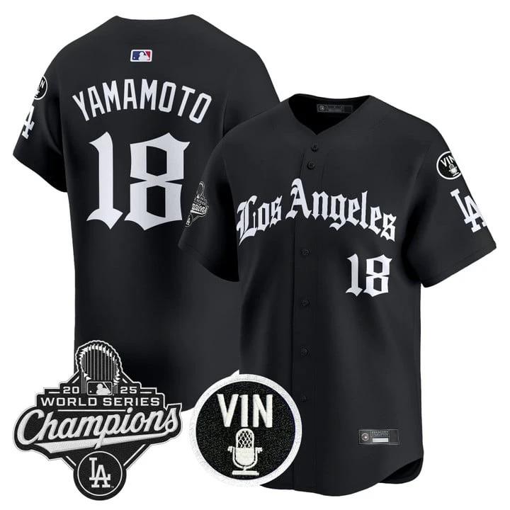 Yamamoto Jersey #18 Dodgers 2025 World Series Champions LA Gothic by My Store