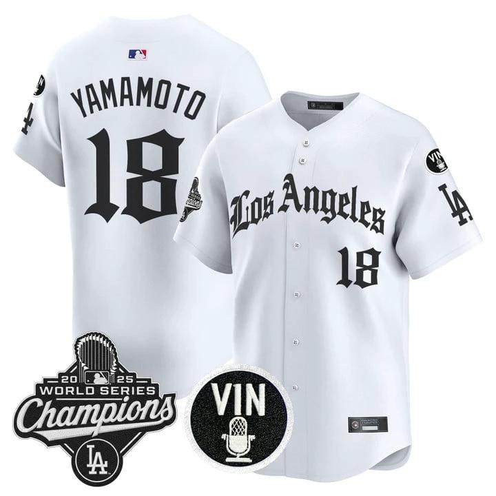 Yamamoto Jersey #18 Dodgers 2025 World Series Champions LA Gothic by My Store