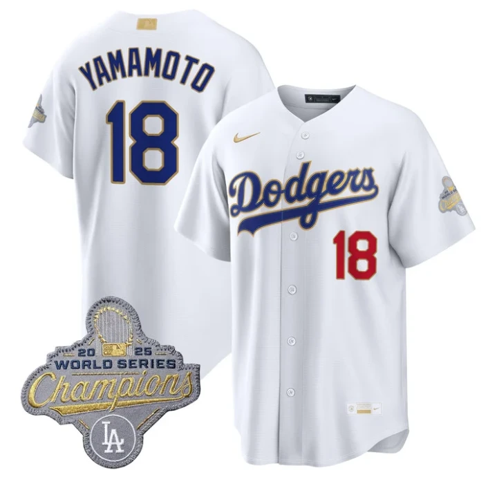Yamamoto Jersey #18 Dodgers Gold Collection Premier Stitched by My Store