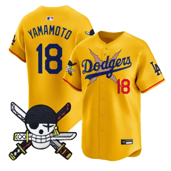 Yamamoto Jersey #18 Dodgers One Piece Zoro Patch Premier Stitched by My Store