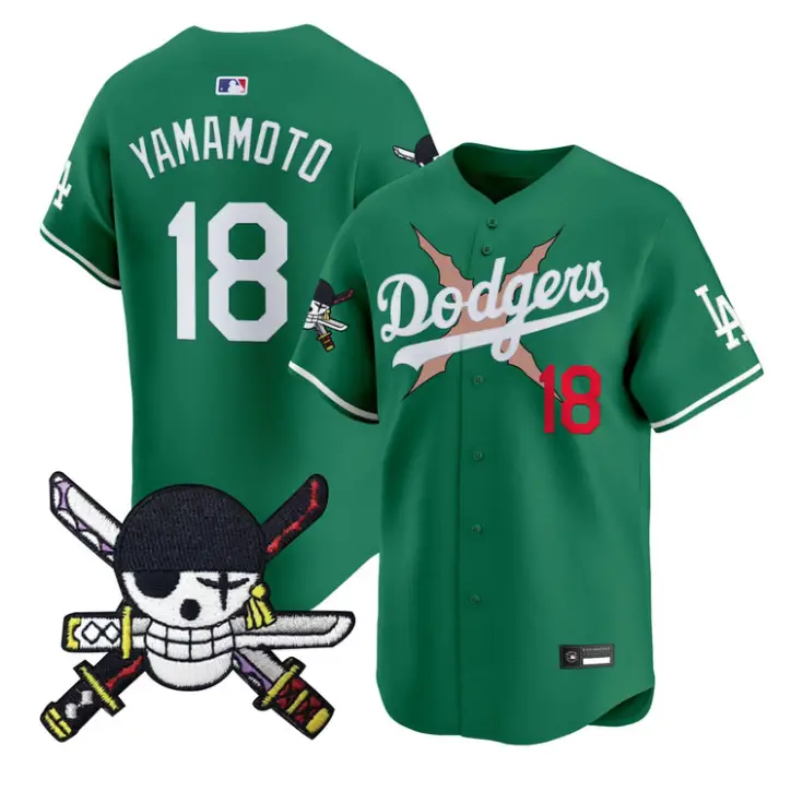 Yamamoto Jersey #18 Dodgers One Piece Zoro Patch Premier Stitched by My Store
