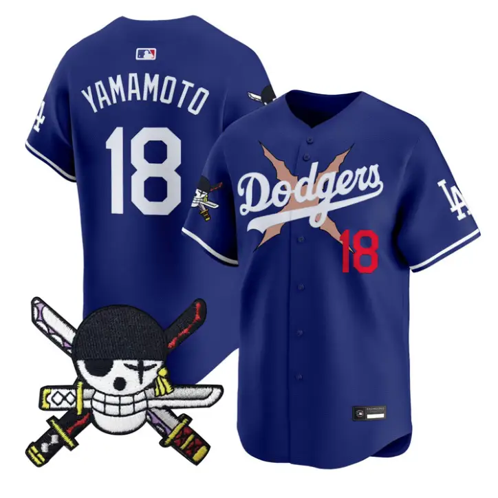 Yamamoto Jersey #18 Dodgers One Piece Zoro Patch Premier Stitched by My Store