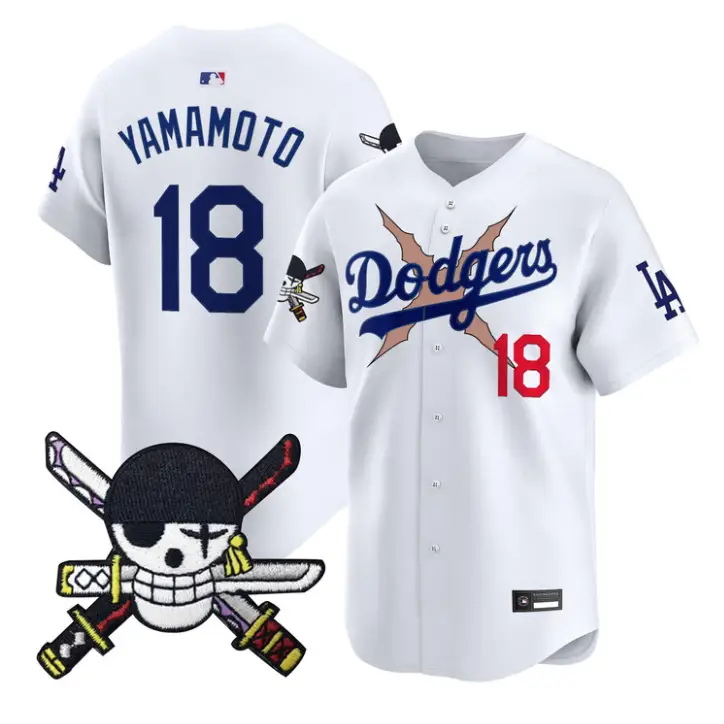 Yamamoto Jersey #18 Dodgers One Piece Zoro Patch Premier Stitched by My Store