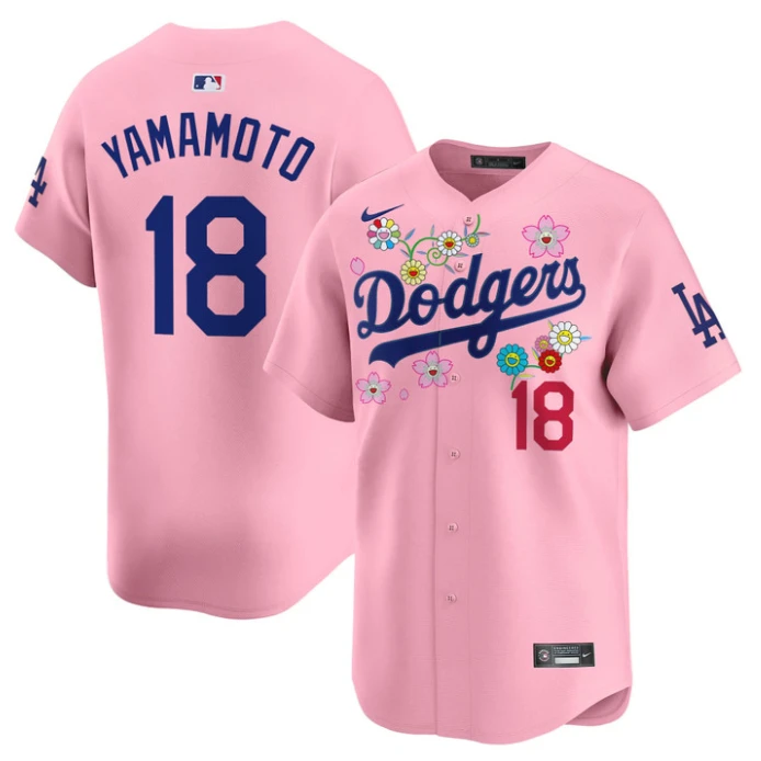 Yamamoto (Kanji) Jersey #18 Dodgers x Takashi Murakami 2025 Vapor Stitched Cherry Blossom by My Store