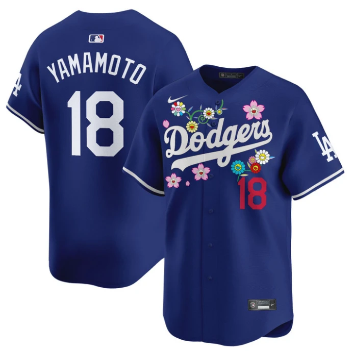 Yamamoto (Kanji) Jersey #18 Dodgers x Takashi Murakami 2025 Vapor Stitched Royal by My Store