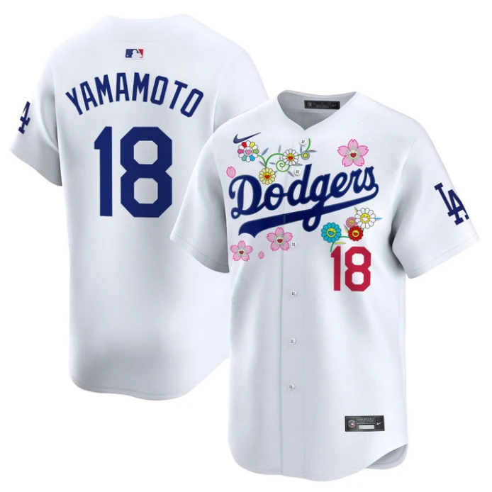Yamamoto (Kanji) Jersey #18 Dodgers x Takashi Murakami 2025 Vapor Stitched White by My Store