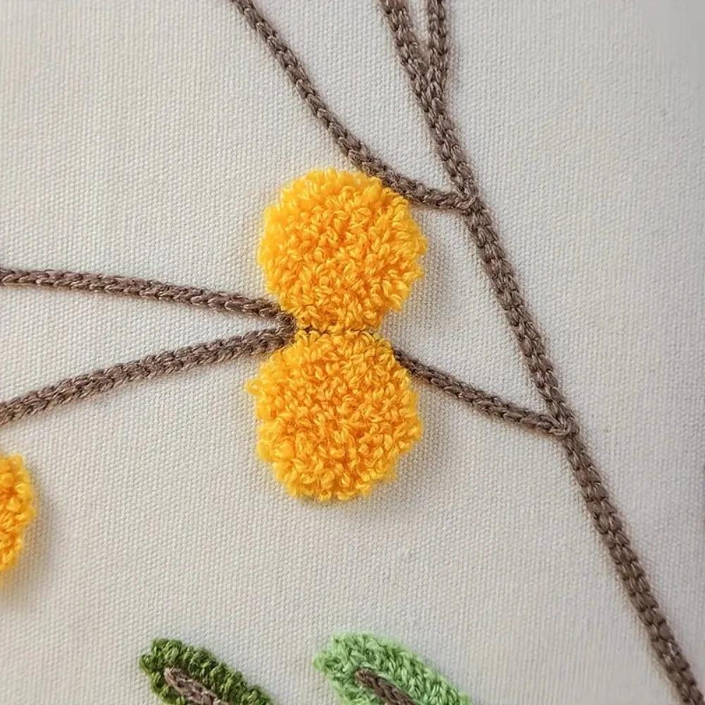 Yellow Bloom & Leaf Embroidery Cushion Cover by Casa & Beyond