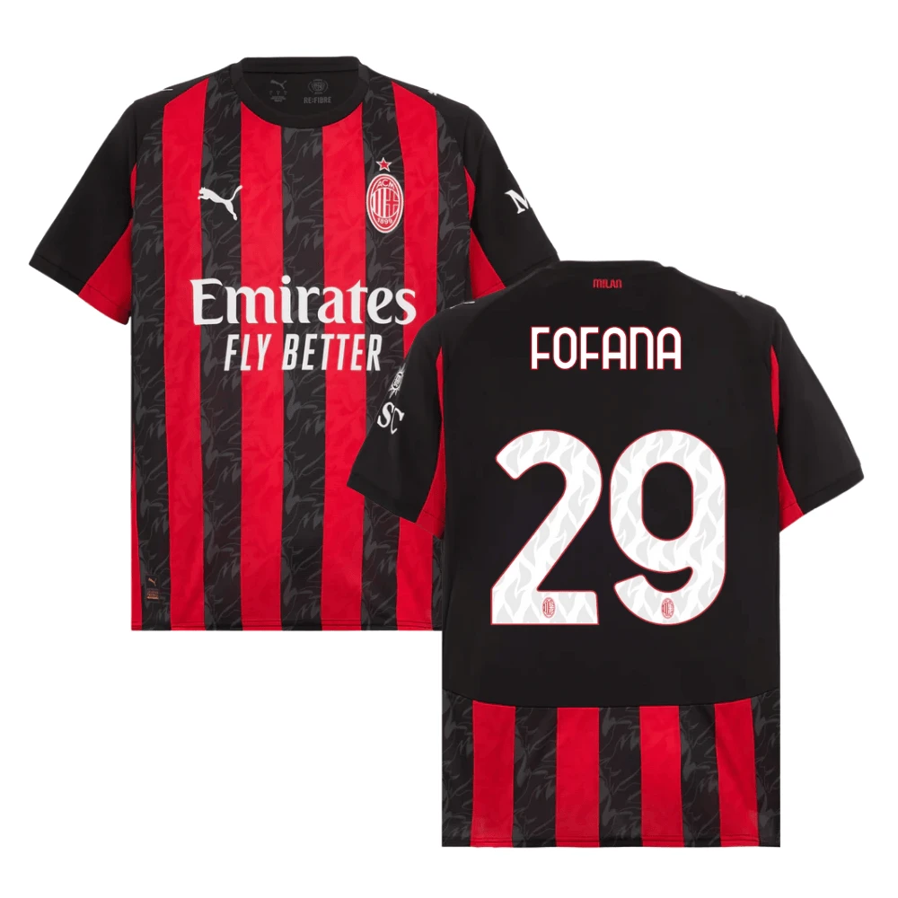 Youssouf Fofana 29 AC Milan 2025-26 Home Match Jersey – Black Red by Soccer Jersey