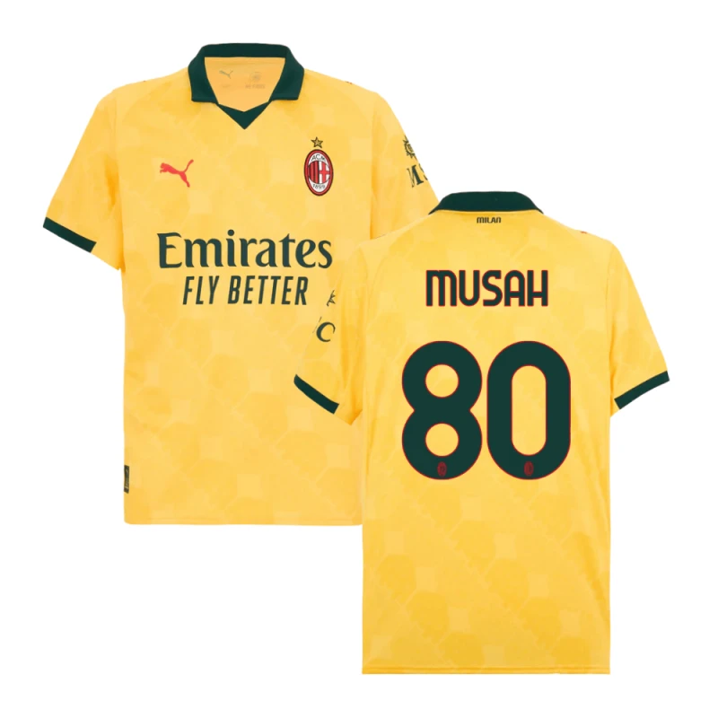 Yunus Musah 80 AC Milan 2025-26 Third Men Jersey Yellow by Soccer Jersey